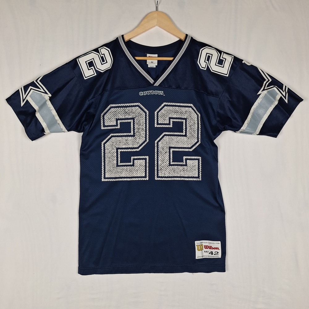 Wilson Vintage 90s Dallas Cowboys Emmitt Smith 22 Jersey Made in USA Navy M